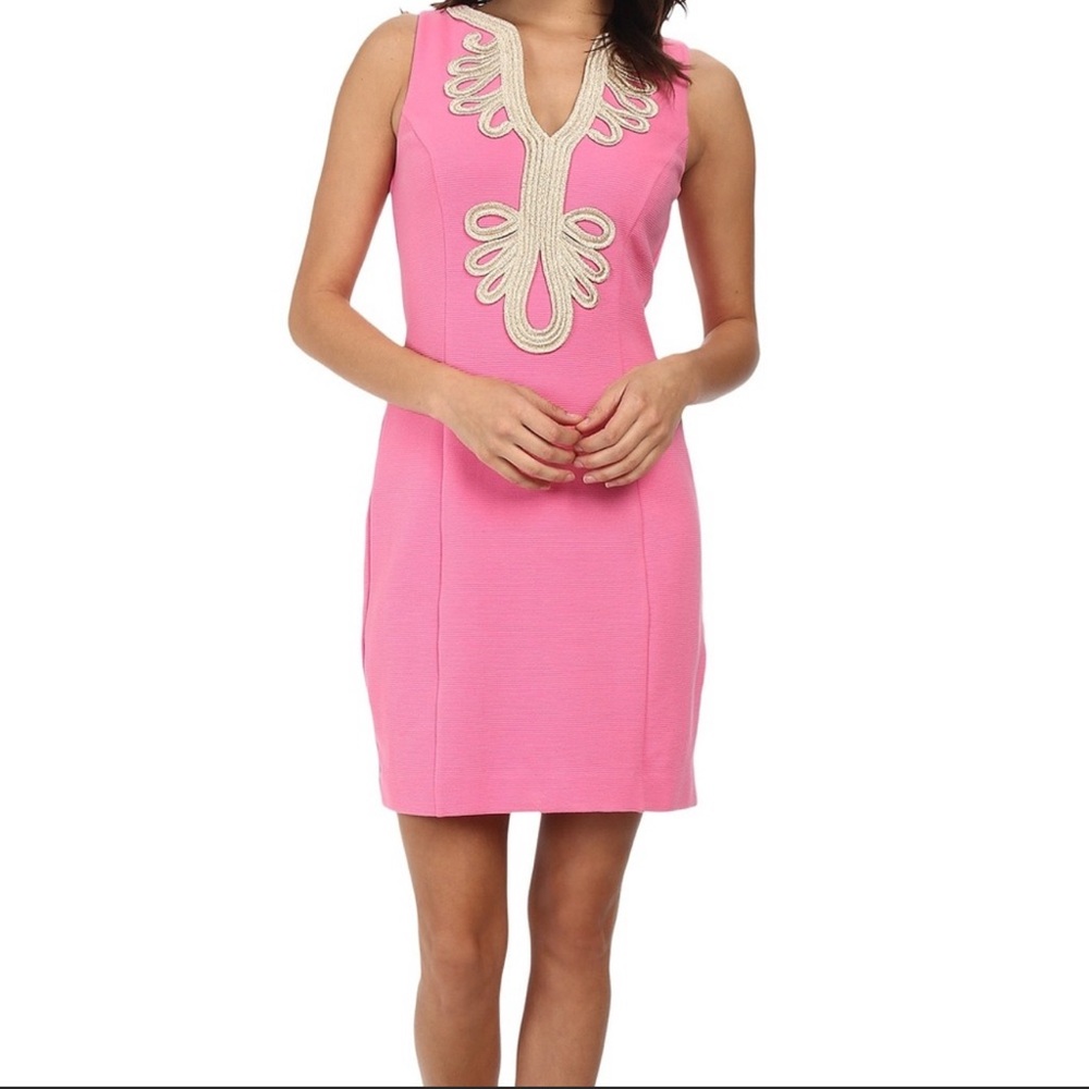 Lilly Pulitzer Janice Knit Shift Dress - Pink with Gold trim- size M